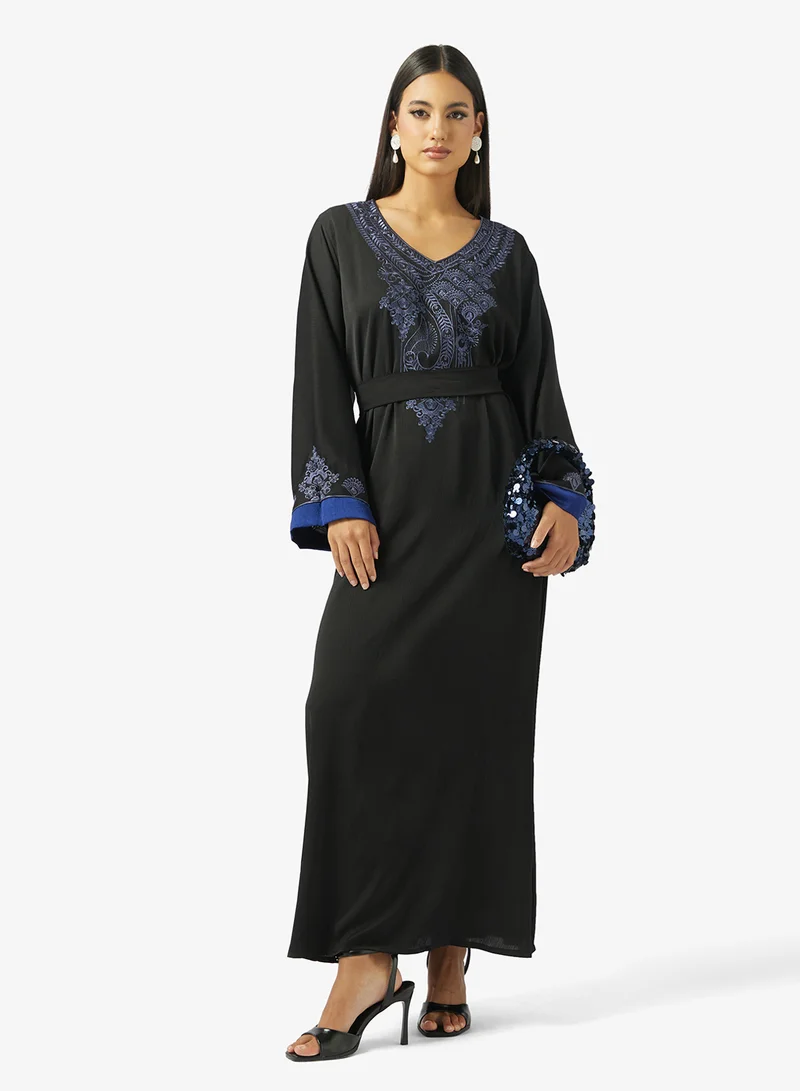 Embroidered Belted Jalabiya